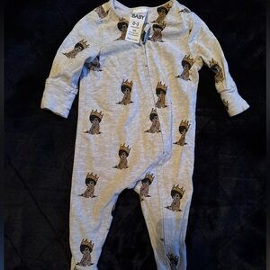 Gray Baby One Piece with Crown Print